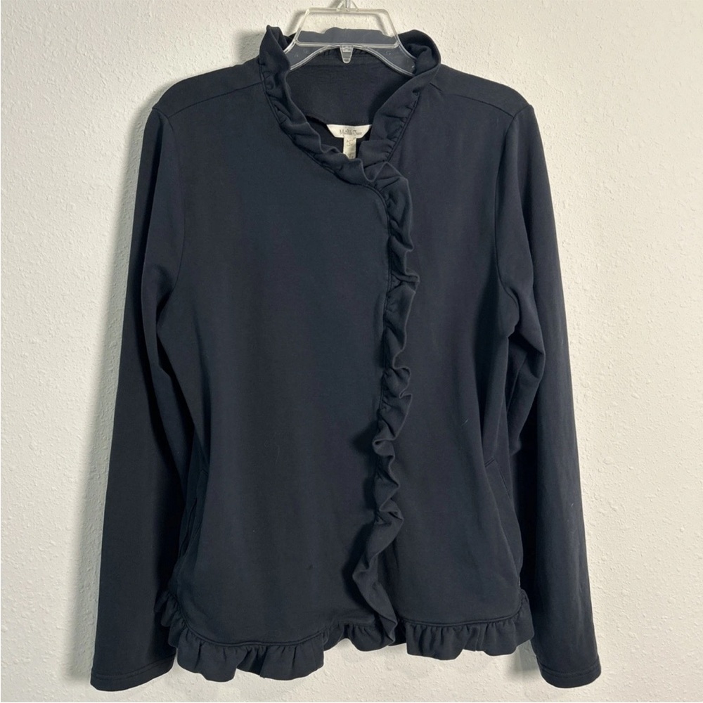 Matilda Jane Womens Black Soft High Neck Knit Snap Front Ruffle Jacket Size L